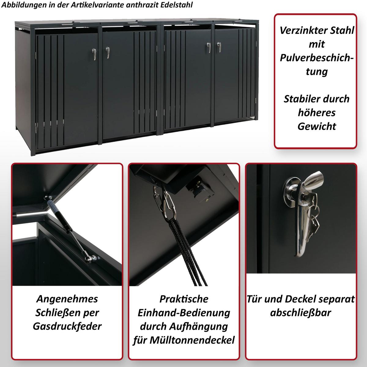 4ER-MÜLLTONNENVERKLEIDUNG Anthrazit, Hellbraun - Hellbraun/Anthrazit, Metall (264/122/84cm) - MCW