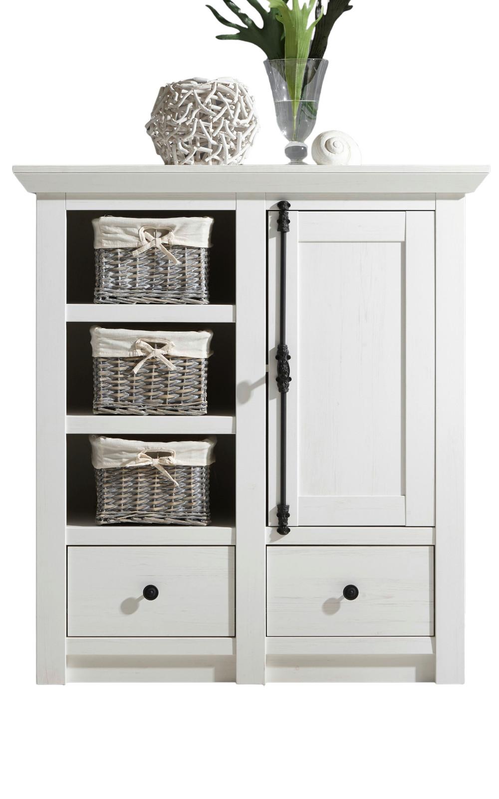 KOMMODE Pinie weiß 105 x 115 cm, Flurkommode Landhaus - Schwarz/Weiß, Holzwerkstoff/Metall (105/115/45cm) - Furn.Design