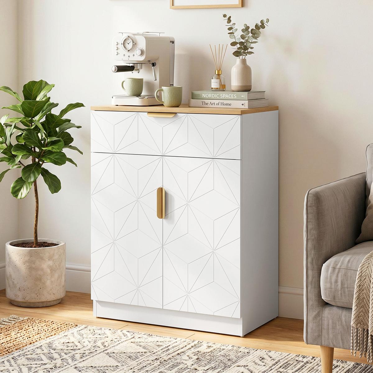 SIDEBOARD MDF Weiß - Goldfarben/Weiß, Holzwerkstoff/Kunststoff (32/82/60cm) - HOMCOM