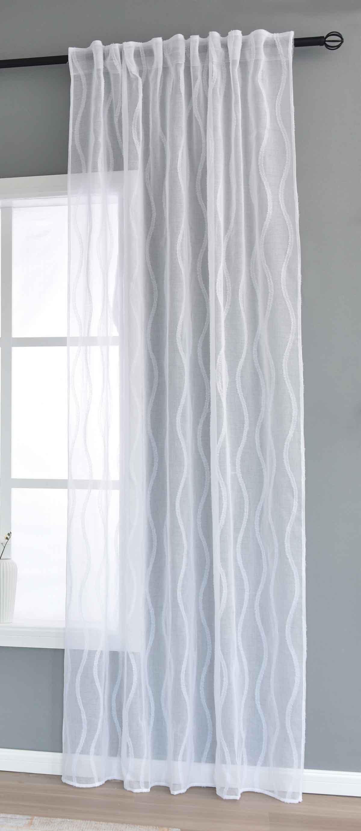 VORHANG VALENCIA HxB 245x140 cm Natur Waves - Weiß, Textil (145/245cm) - Gardinenbox