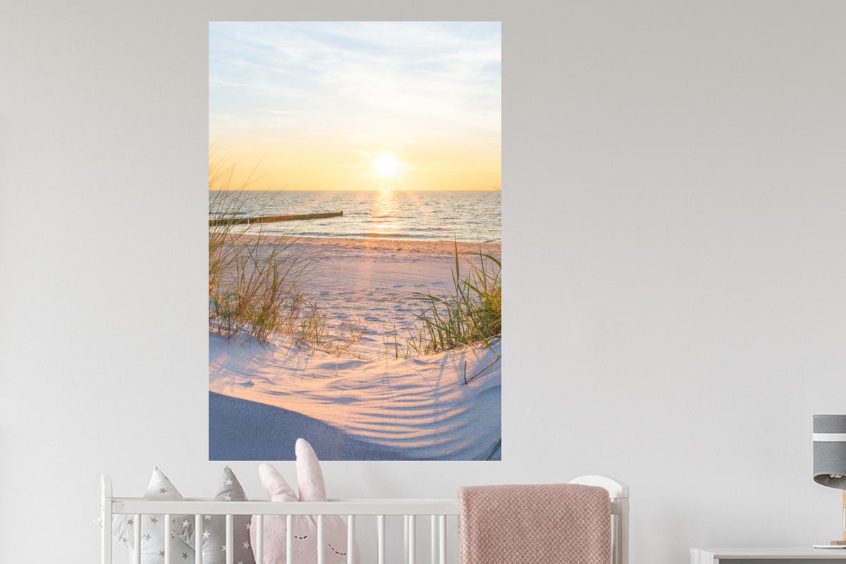 WANDTATTOO Strand - Sonne - Düne - Gras - Sand - Horizont Wandaufkleber 80x120 cm - Hellblau, Kunststoff (80/120/0.1cm) - MuchoWow