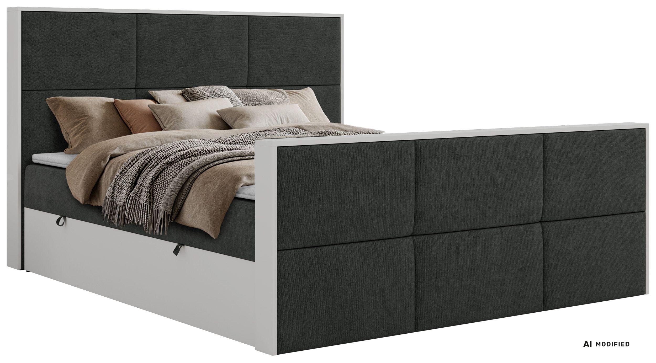 BOXBETT DELVIT DUO 140/200 - Dunkelgrau Stukture - Topper Visco - H3 - Dunkelgrau/Schwarz, Kunststoff/Textil (140/200cm) - MKS