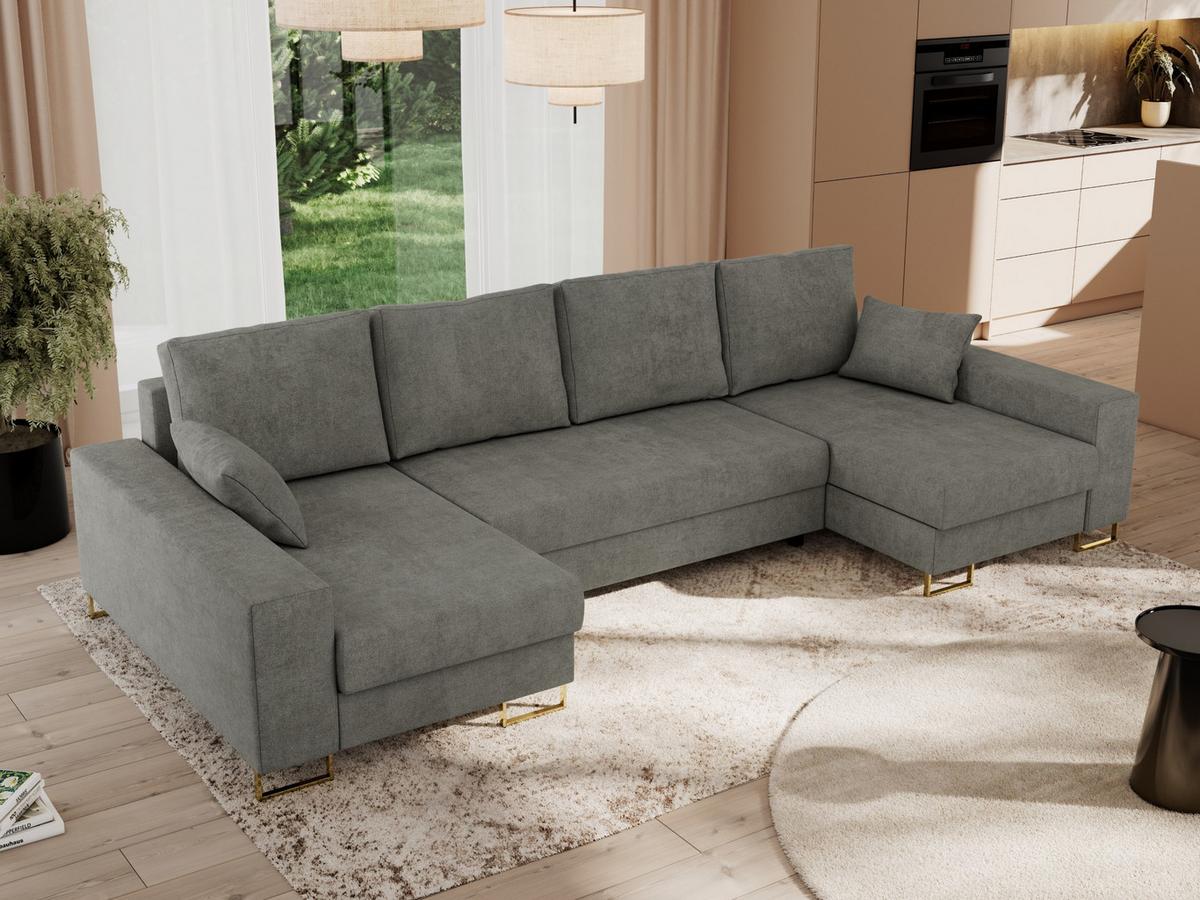 WOHNLANDSCHAFT DORIAN U Struktur Grau - Goldfarben/Grau, Textil/Metall (312/85/138cm) - MKS