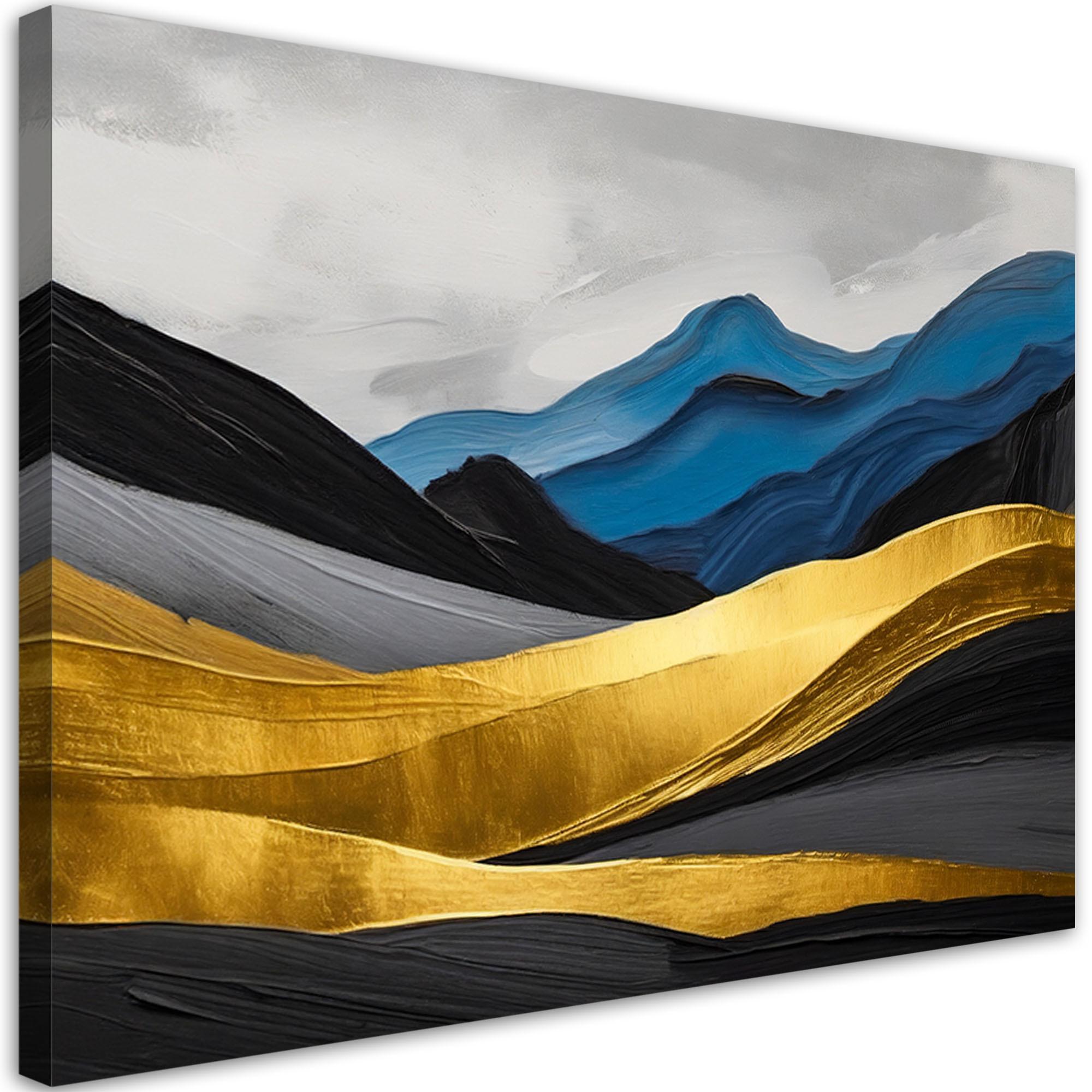 LEINWANDBILD Berge abstrakt gold glamour 90x60cm - Gelb, Textil (90/60cm) - Feeby