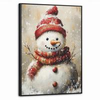 LEINWAND Bilder mit Rahmen - Schneemann - Winter - Schnee - Beige - 70x100 - Weiß, Textil (70/100cm) - MuchoWow