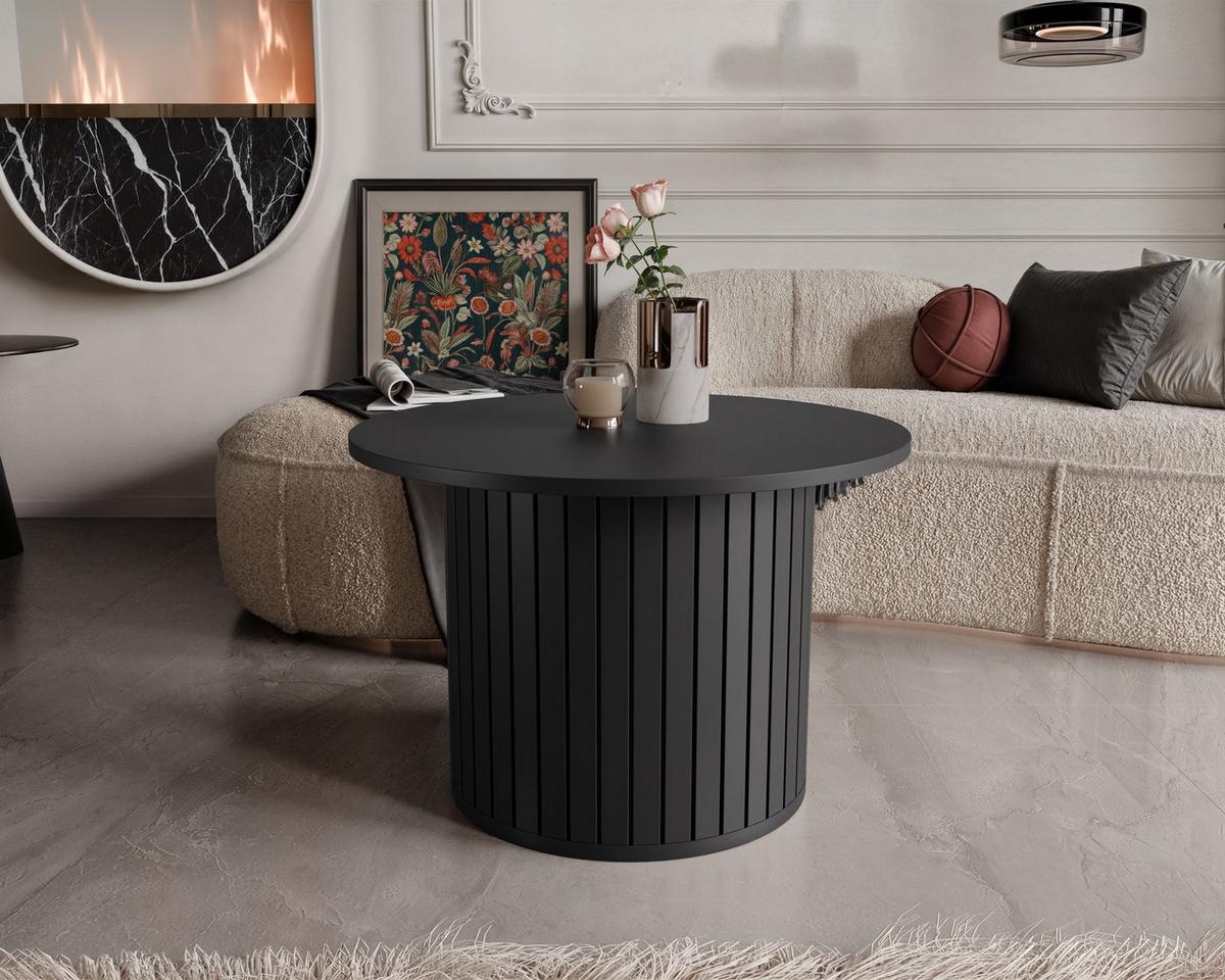 COUCHTISCH geriffelt, rund, Schwarz - Schwarz, Holzwerkstoff (70/70/46cm) - Idohome