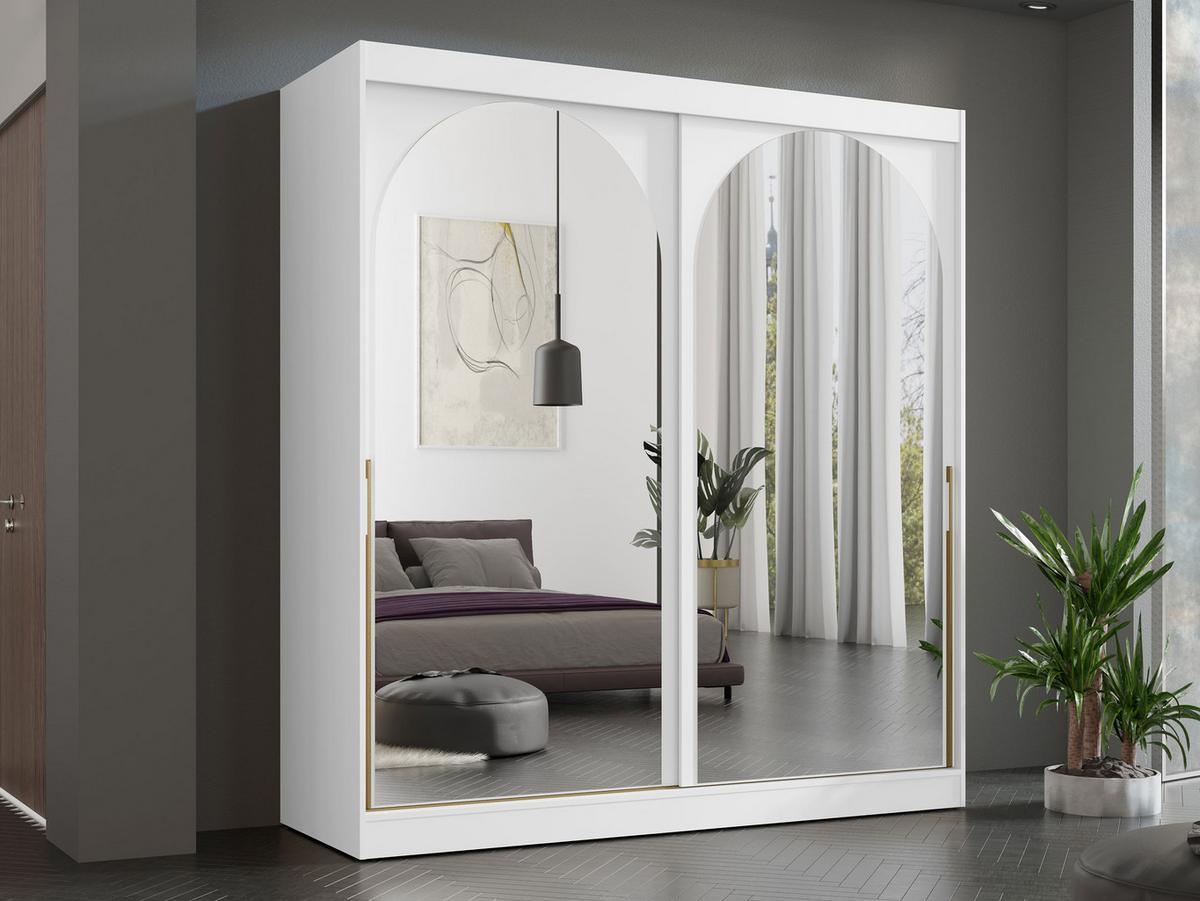 SCHIEBETÜRENSCHRANK Modin 200 - Goldfarben/Weiß, Holzwerkstoff/Kunststoff (200/216/65cm) - MIRJAN24