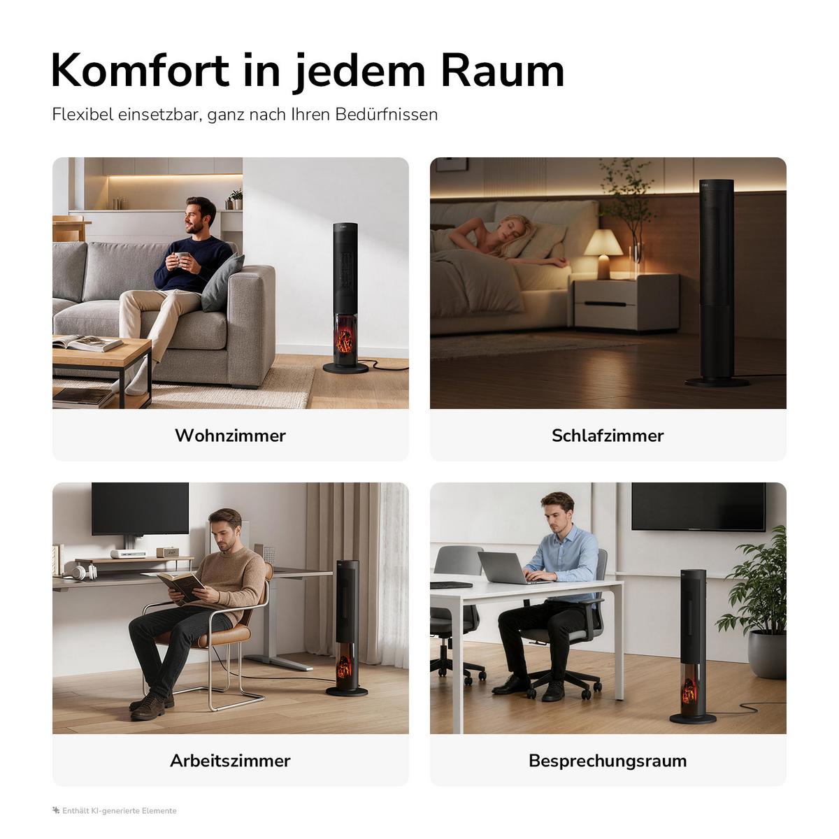 SÄULEN-HEIZLÜFTER mobil - Schwarz, Kunststoff (26/83/26cm) - EMKE