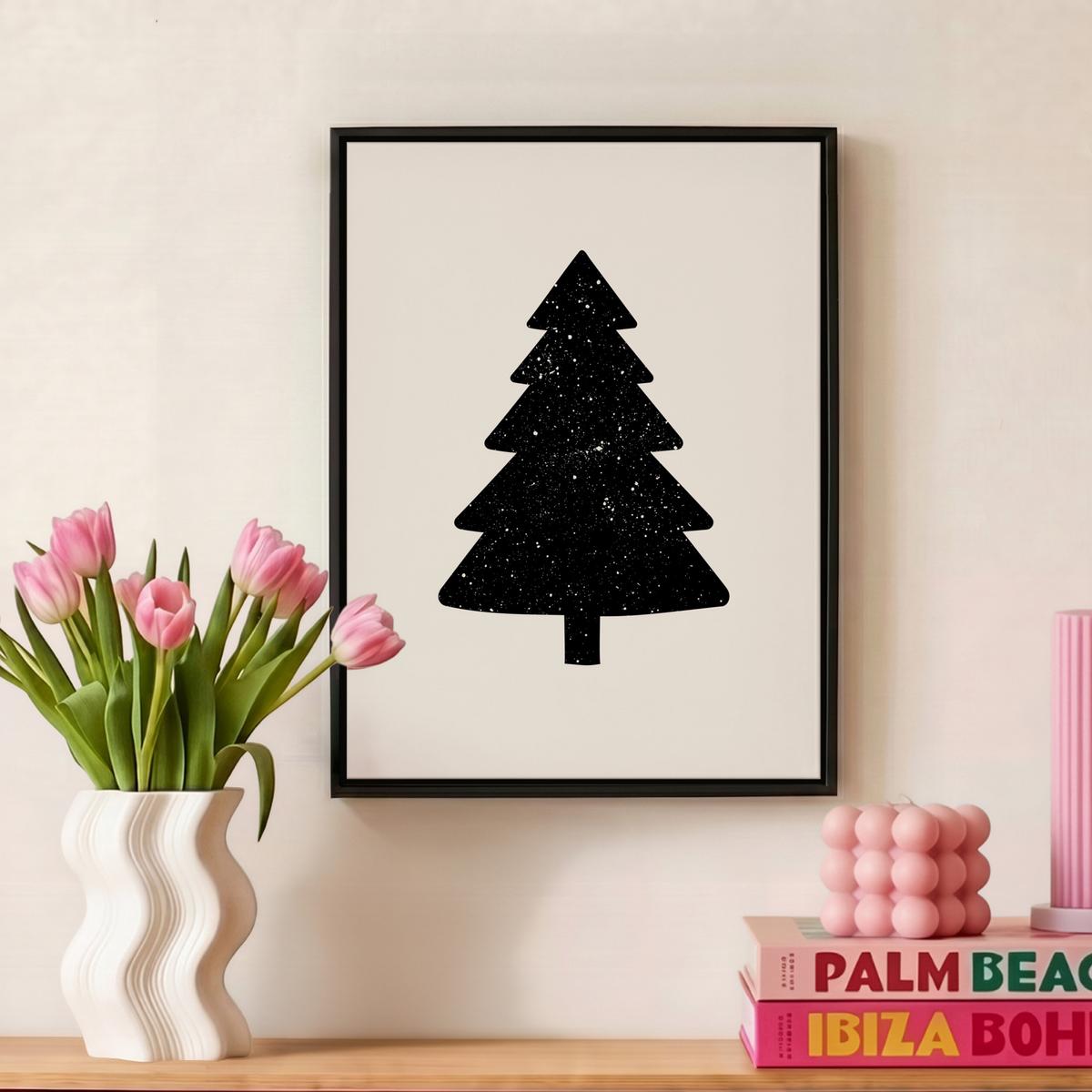 LEINWAND Bilder mit Rahmen - Weihnachtsbaum - Schwarz - Urlaub - Beige - 30x40 - Schwarz, Textil (30/40cm) - MuchoWow