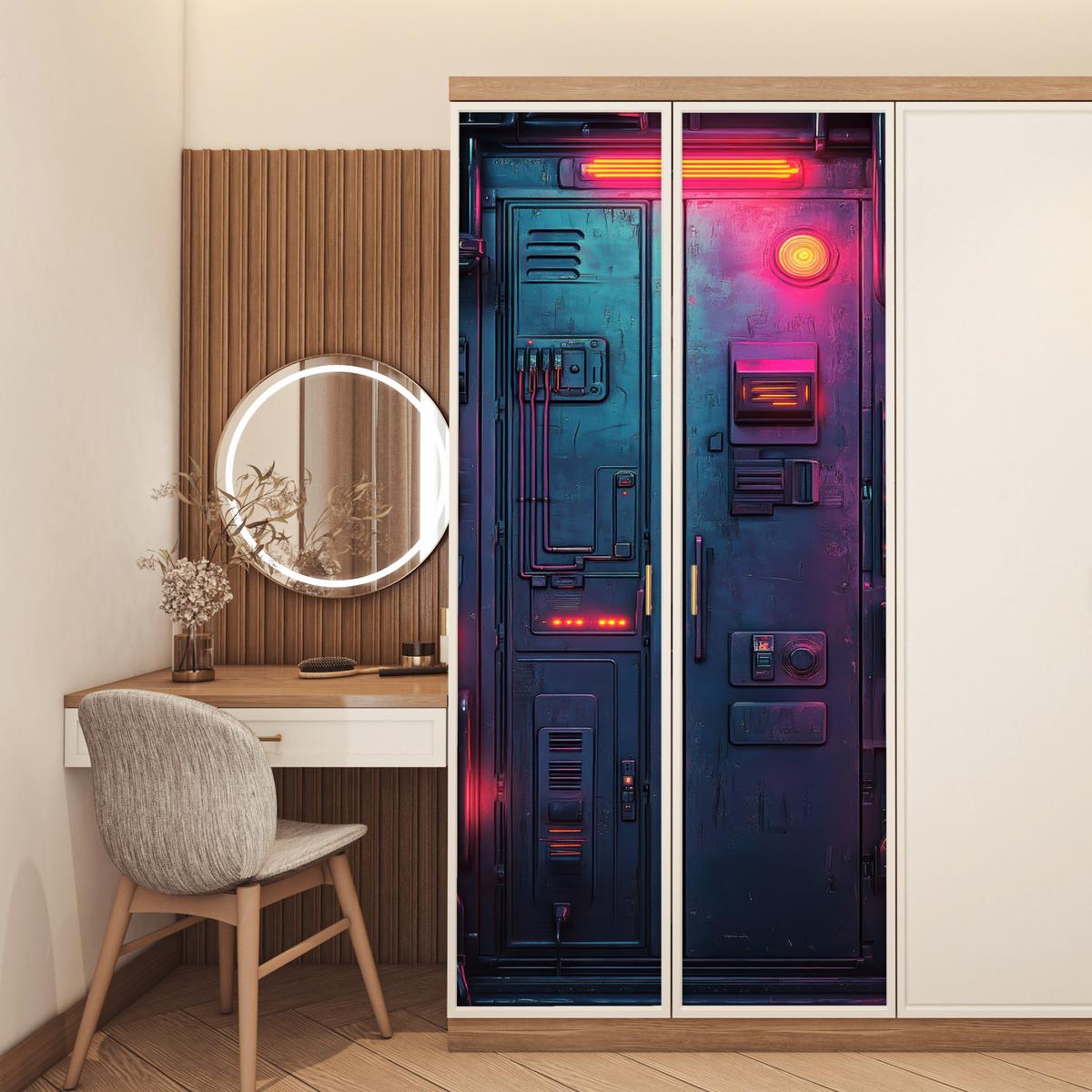 TÜRAUFKLEBER Tür - Futuristisch - Blau - Rosa - Neon 90x215 cm - Türtapete - Anthrazit, Kunststoff (90/0.1cm) - MuchoWow