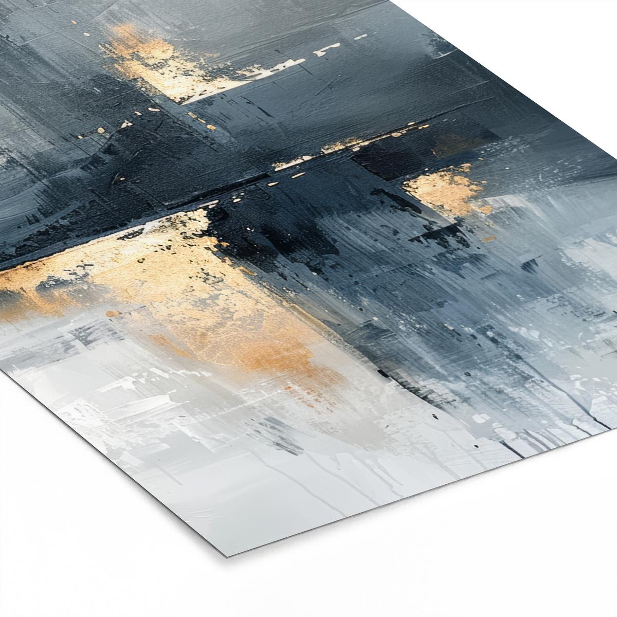 POSTER MIT RAHMEN Kunst - Grau - Gold - Abstrakt Bilderrahmen 30x40 cm - Dunkelgrau, Papier (30/40cm) - MuchoWow
