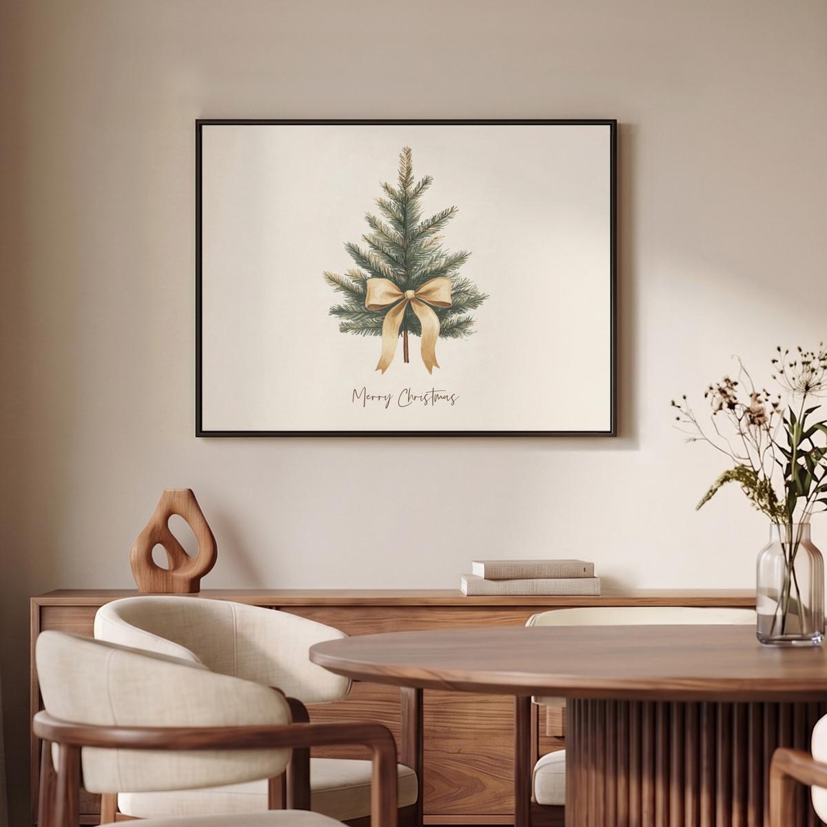 LEINWAND Bilder mit Rahmen - Weihnachtsbaum - Weihnachten - Frohe Weihnachten - Beige - 70x50 - Sandfarben, Textil (70/50cm) - MuchoWow