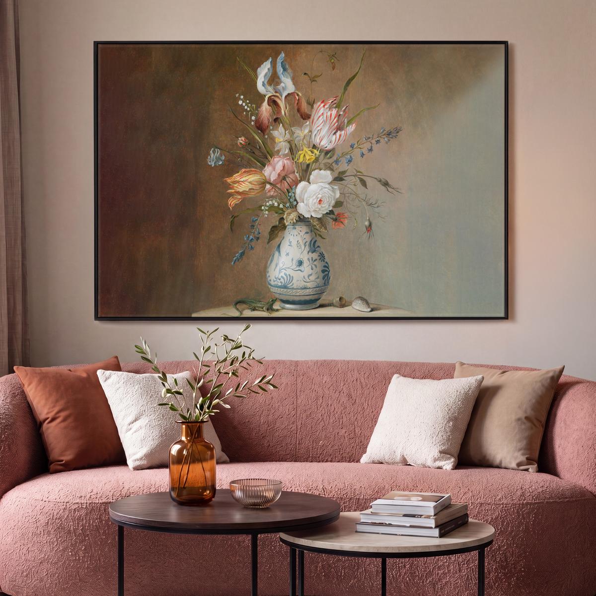 LEINWAND Bilder mit Rahmen - Alte Meister - Blumen - Balthasar van der Ast - 150x100 - Hellbraun, Textil (150/100cm) - MuchoWow
