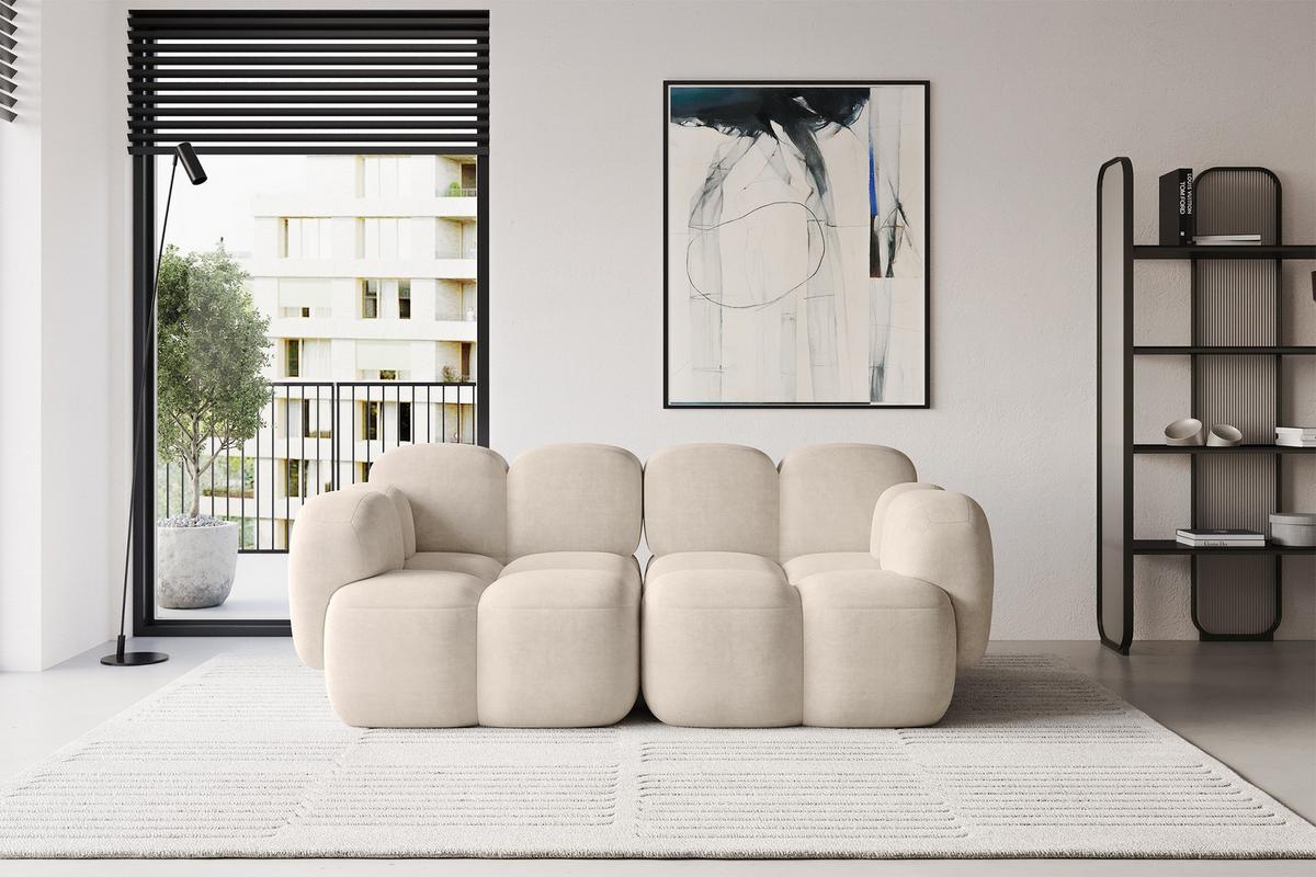 2-SITZER modulares Sofa Miko-S1 214x118x75 cm Beige Velours - Ecru/Schwarz, Holzwerkstoff/Kunststoff (214/75/118cm) - ALTDECOR