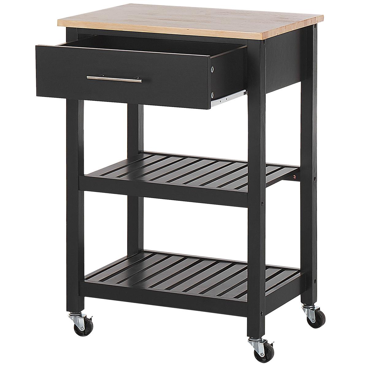 SERVIERWAGEN Schwarz Hiuma - Hellbraun/Schwarz, Holz (58/85/40cm) - Beliani