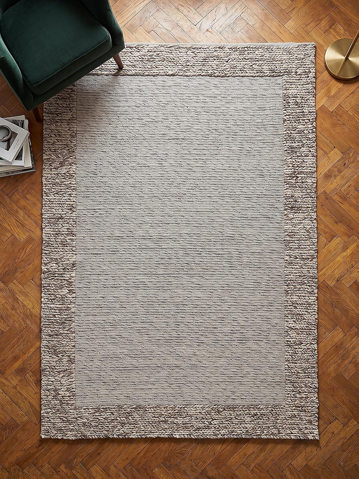 FLACHWEBTEPPICH handgewebt CALDER, Zopfbordüre, Beige-Braun, 120 x 170 cm - Beige, Textil (120/170cm) - KADIMA DESIGN