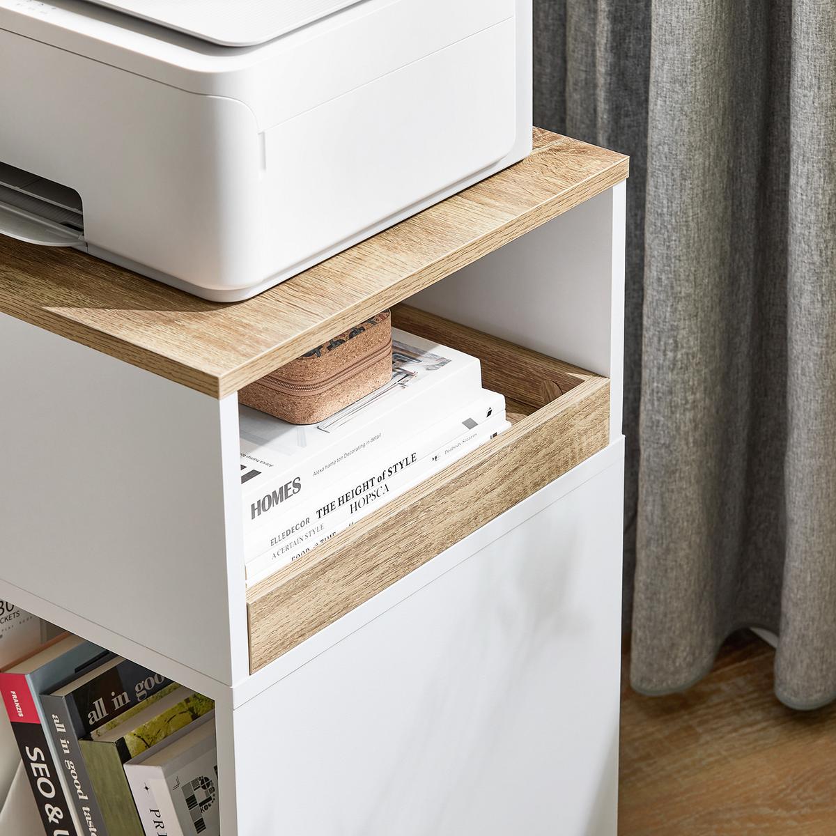 ROLLCONTAINER Druckertisch, Weiß-Natur 40x65x50cm - Weiß, Holzwerkstoff (40/65/50cm) - SoBuy
