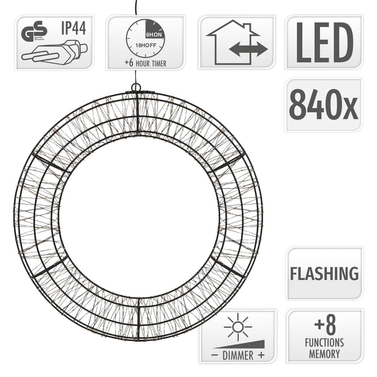 LED WEIHNACHTSKRANZ Ø58 cm Weihnachtsdeko mit Lichterkette Warmweiß Lichterkranz Außen - Schwarz, Metall (58/58/6.5cm) - ECD-Germany