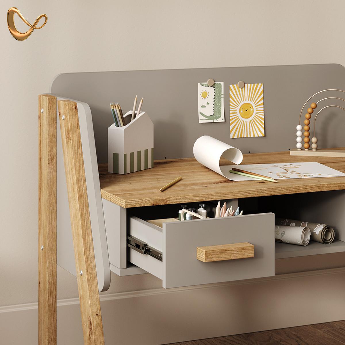 SCHREIBTISCH Mailo Grau/Artisan 97 x 80 cm - Eiche Artisan/Grau, Holzwerkstoff (51/97/80cm) - Livinity®