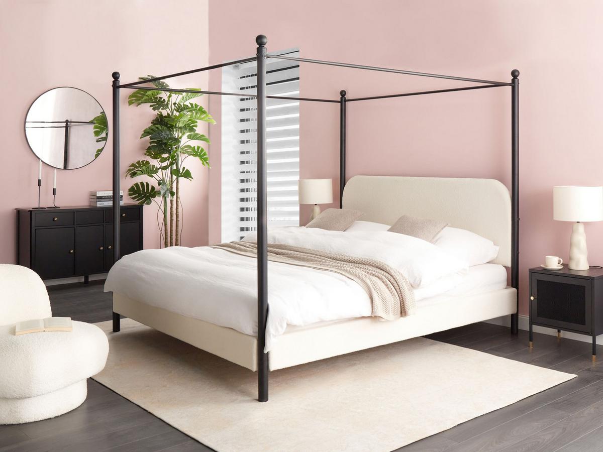 HIMMELBETT 180x200 cm Weiß Dannemois - Creme, Textil (180/200cm) - Beliani