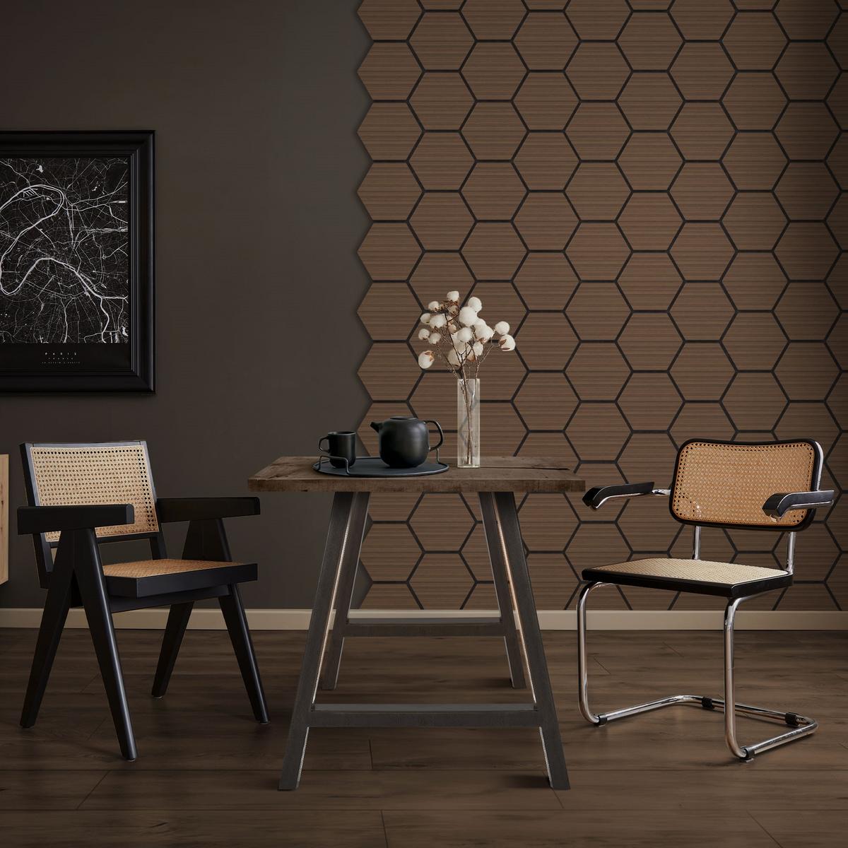 AKUSTIKPANEEL 2er Set Schallschutzplatten Hexagon Braun Holzoptik 66x81x2 cm aus Filz - Braun, Holzwerkstoff (2.1/81.1/66.6cm) - ML-DESIGN