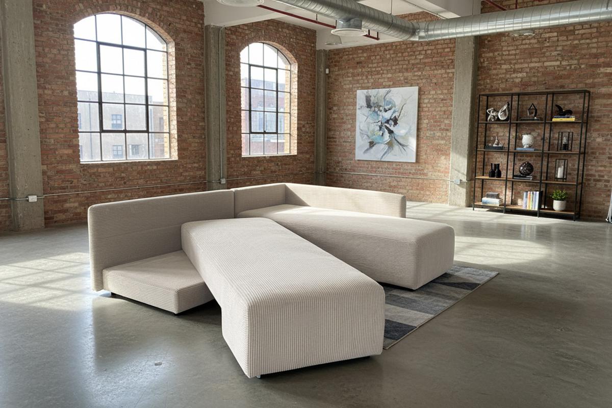 SCHLAFSOFA SADIRA Cremeweiß Cord - Creme/Schwarz, Kunststoff/Textil (288/209cm) - KAWOLA