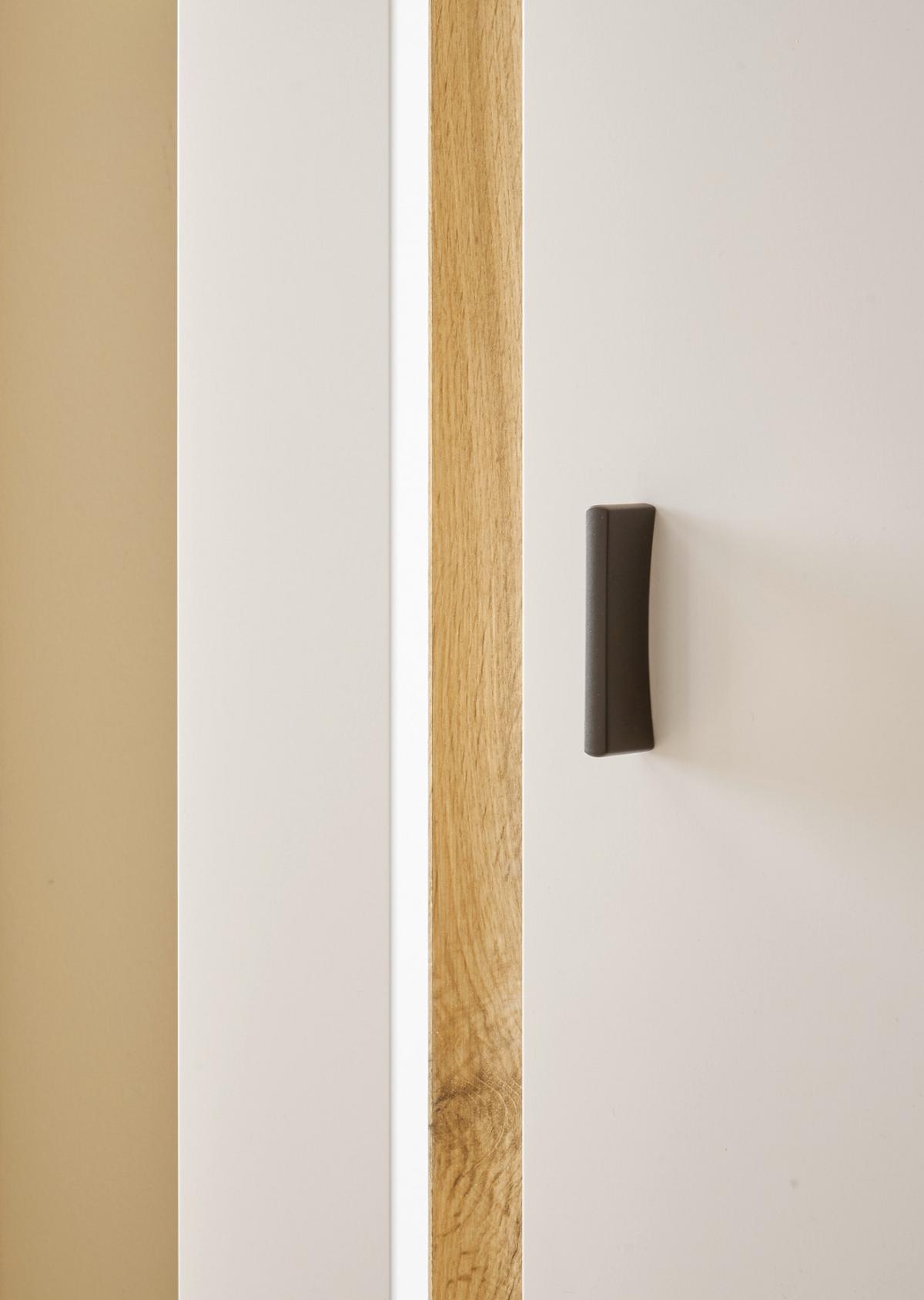 STAURAUMSCHRANK weiß matt, Eiche Wotan 55 x 200 cm, Mehrzweckschrank inklusive Frontbeleuchtung - Eiche Wotan/Silberfarben, Holzwerkstoff/Kunststoff (55/200/35cm) - Furn.Design