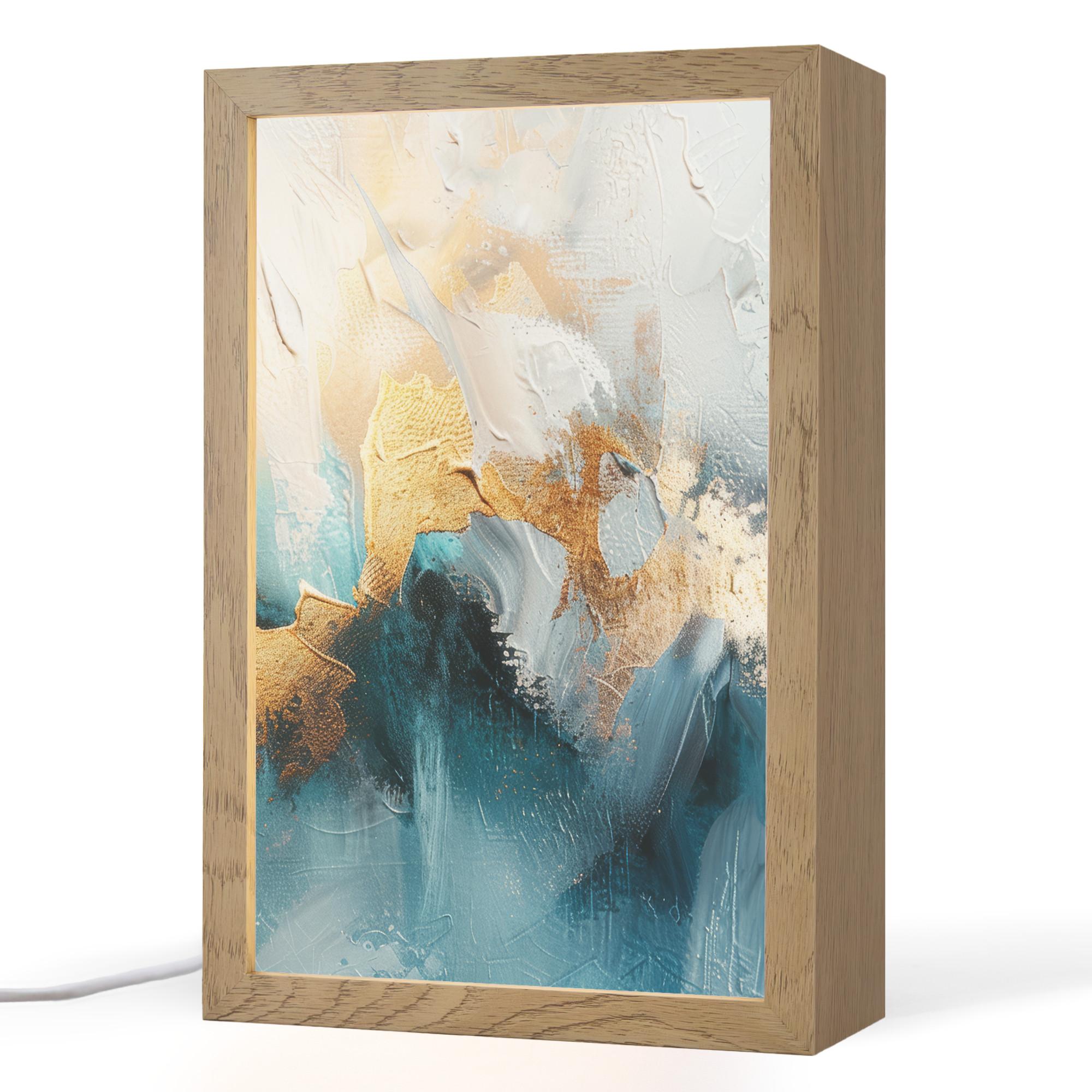 TISCHLEUCHTE Abstrakt - Kunst - Gold - Blau 20x30 cm - Aubergine, Holzwerkstoff (8/20/30cm) - OnlyWow
