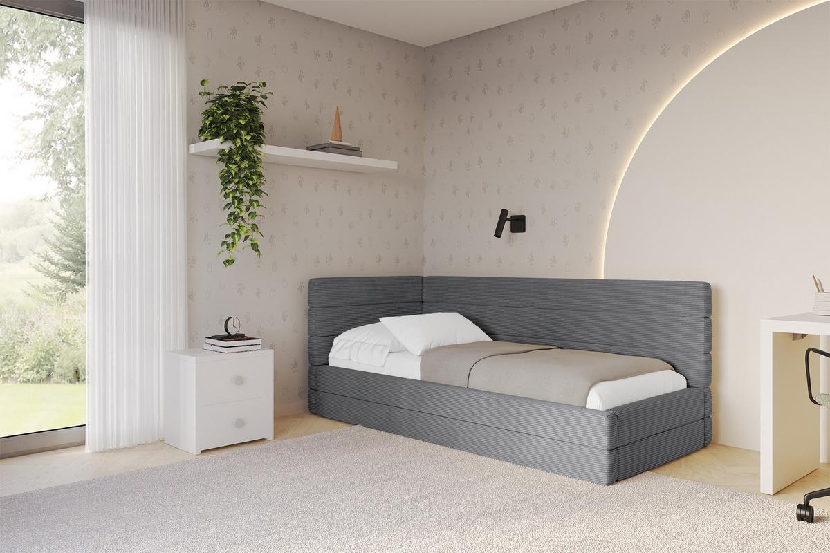 EINZELLBETT Jugendbett mit Bettkasten, Rechts - BEMY 100x200 Dunkelgrau - Schieferfarben, Holzwerkstoff/Textil (100/200cm) - ALTDECOR
