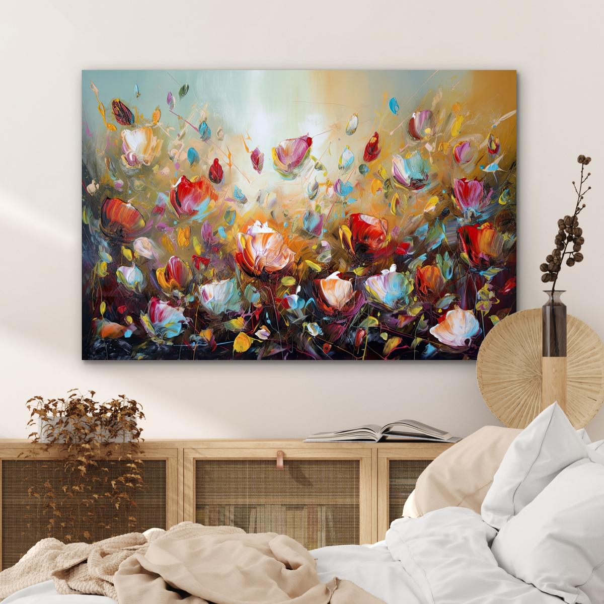 METALLBILD Blumen - Kunst - Natur - Ölgemälde Deko Groß 120x80 cm - Multicolor, Metall (120/80cm) - MuchoWow