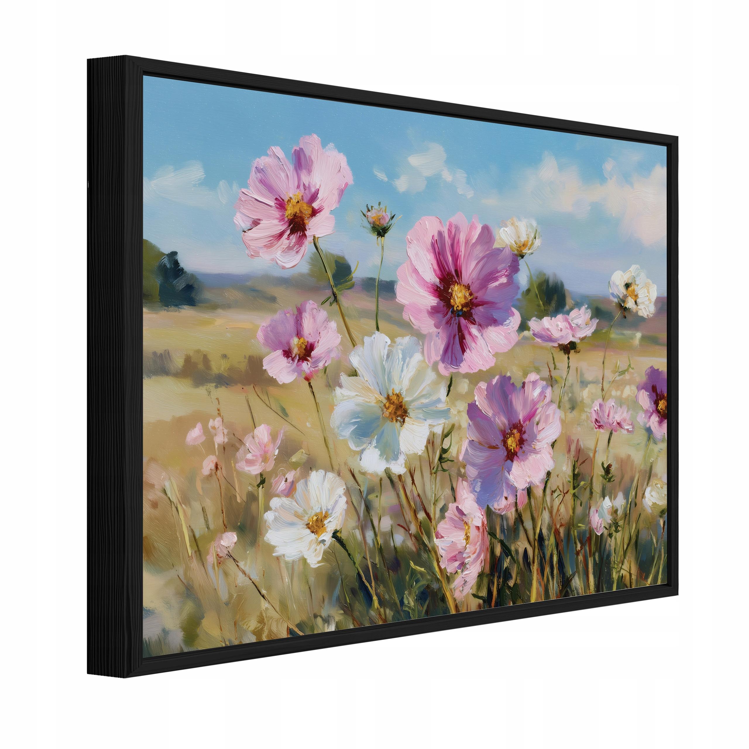 BILDER mit Rahmen Blumen Wiese Rosa 120x80 cm - Multicolor, Holzwerkstoff (120/80cm) - Wallarena
