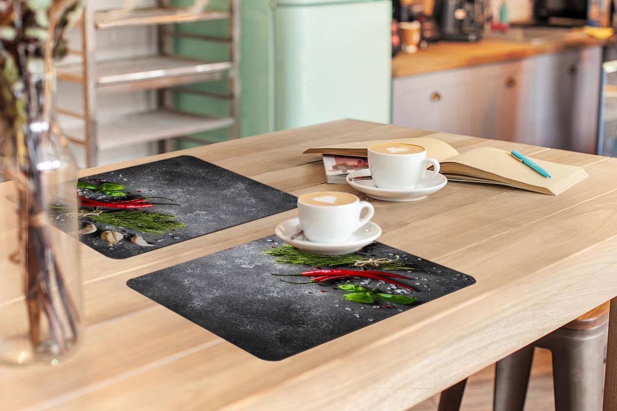 PLATZSETS 6er-Set Pfeffer - Kräuter - Gewürze - Beton Telleruntersetzer 45x30 cm - Dunkelgrau, Kunststoff (0.3/45/30cm) - MuchoWow