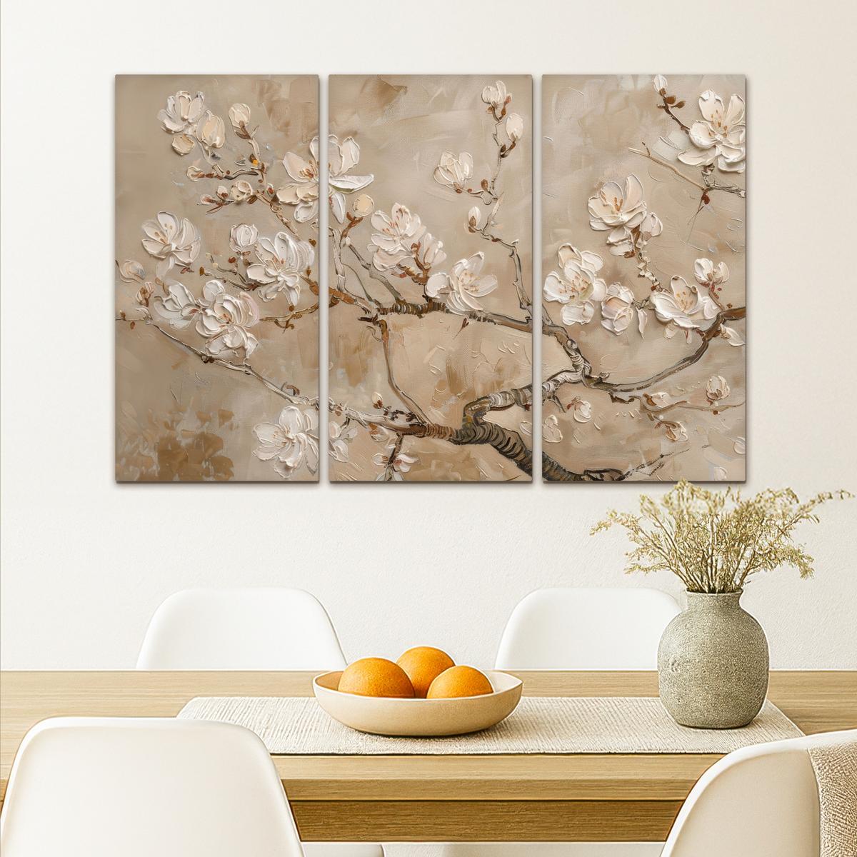 LEINWANDBILD 3er Set Beige - Blüte - Modern 90x60 cm - Beige, Textil (90/60cm) - MuchoWow
