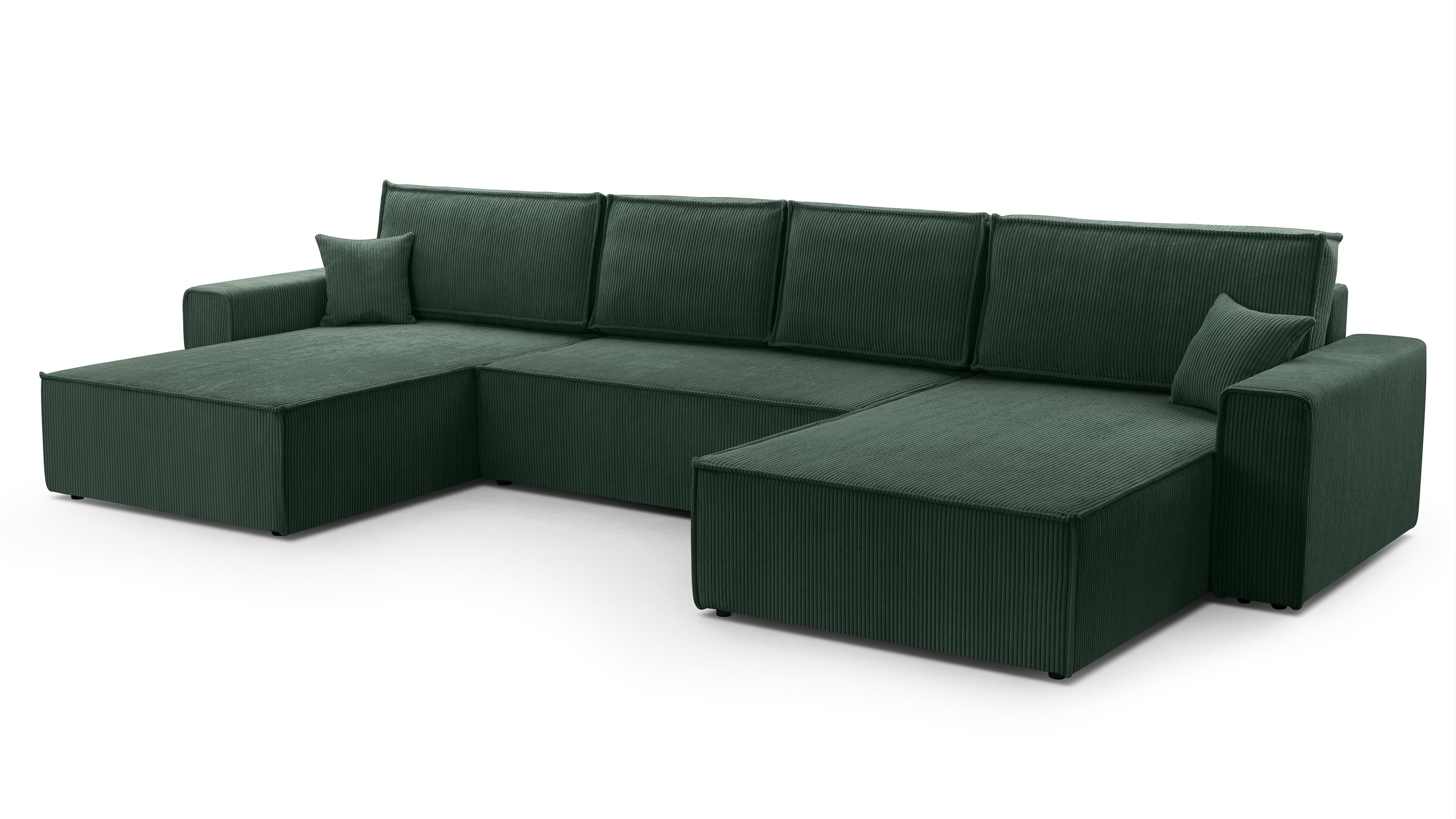 WOHNLANDSCHAFT Cedria Grün 389/145/85 cm mit Schlaffunktion - Dunkelgrün/Schwarz, Kunststoff/Textil (389/85/145cm) - AX Living