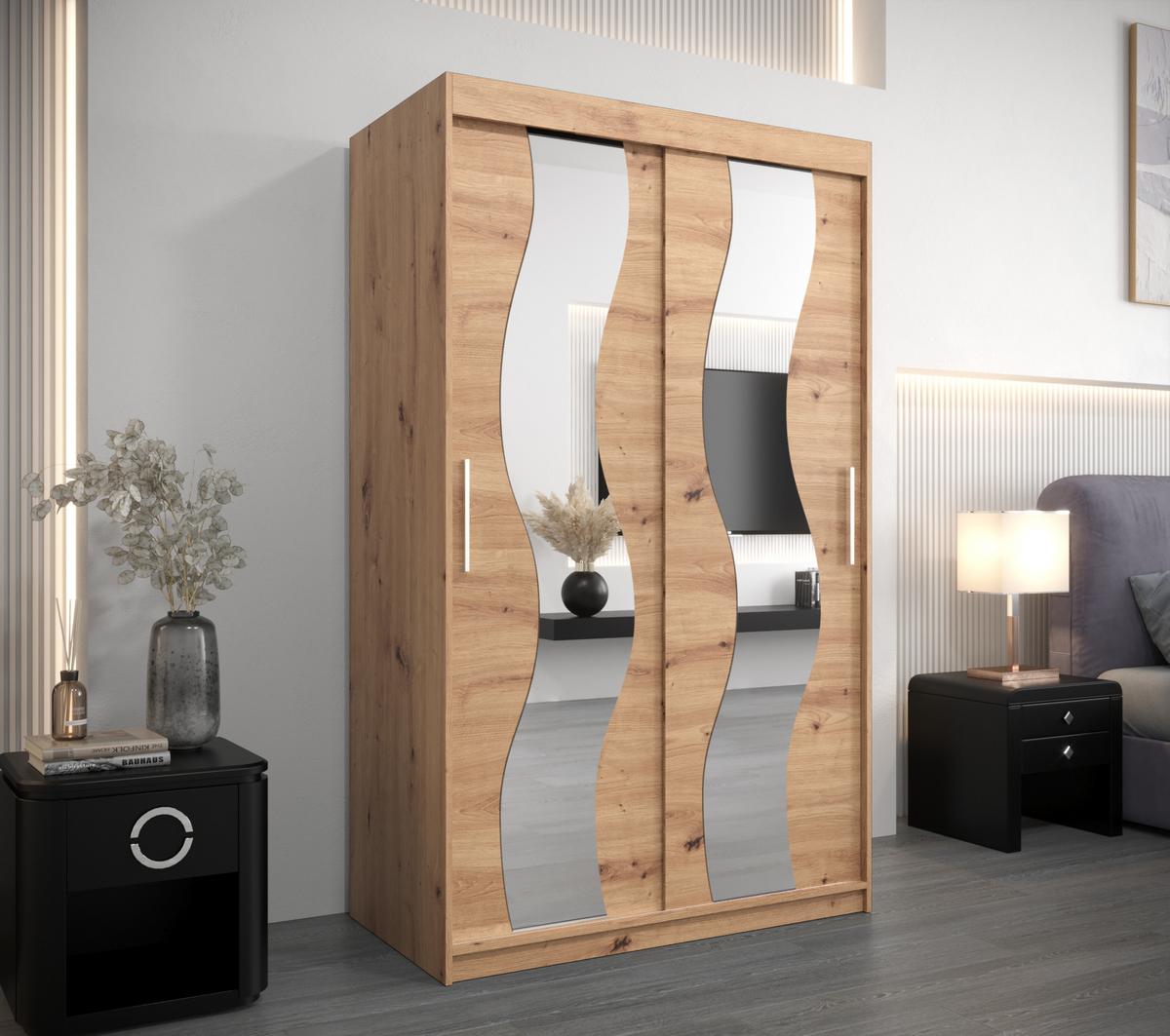 SCHWEBETÜRENSCHRANK 200/120/62 2-türig - Silberfarben/Eiche Artisan, Holz/Kunststoff (120/200/62cm) - MÖBEL KRYSPOL