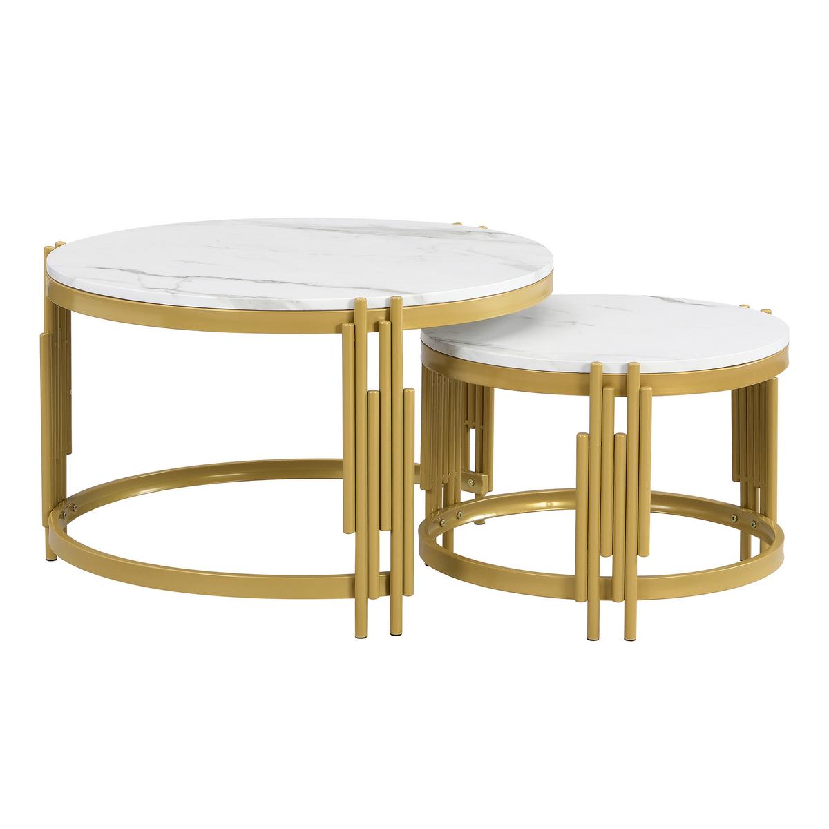 SATZTISCHE Runde in Marmor-Optik Weiß & Gold - Schwarz, Holzwerkstoff (72/71/44cm) - Urban Meuble