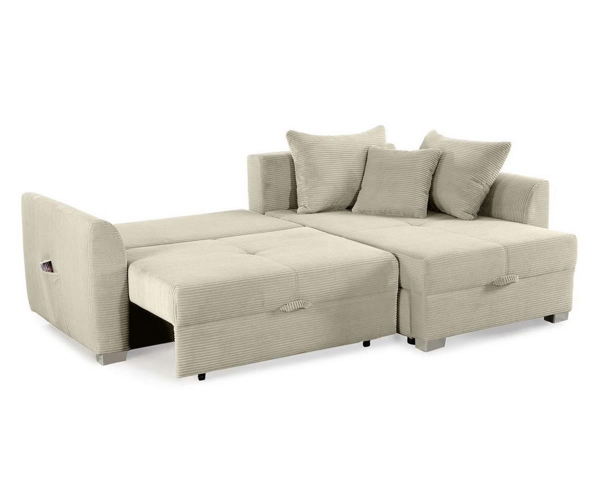 ECKSOFA mit Schlaffunktion und Bettkasten, seitenverkehrt montierbar B236/T160/H81 cm, Liegefl. 142x202 cm, Cord Grau Beige / 15201 - Chromfarben/Greige, Kunststoff/Textil (236/160cm) - luma-home