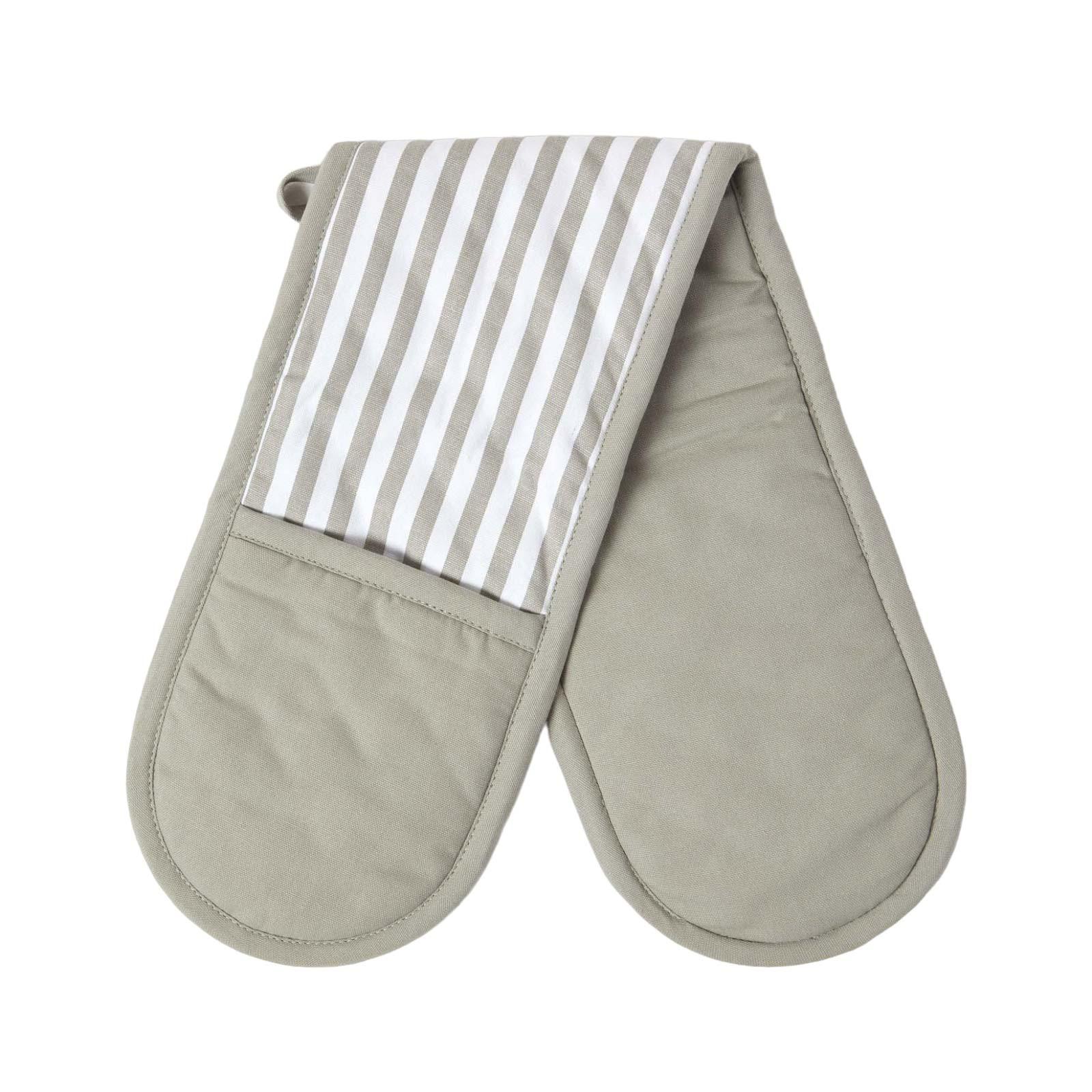 DOPPEL-OFENHANDSCHUH grau-weiß 18/84 cm, Baumwolle wattiert - Grau, Textil (18/84cm) - Homescapes