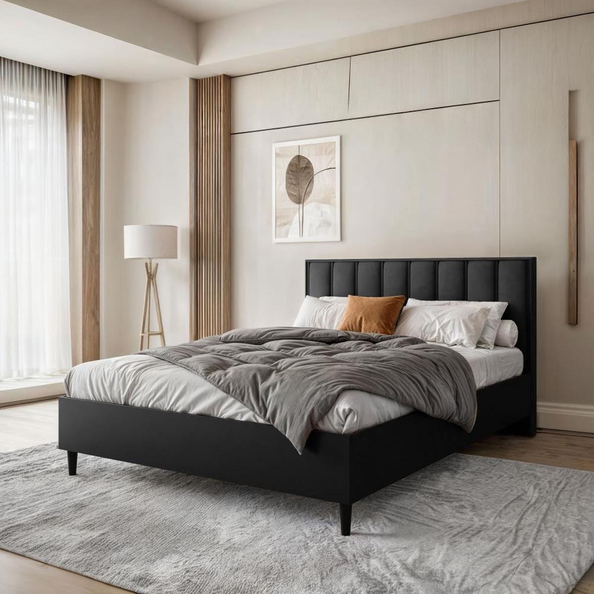 POLSTERBETT Stella 166/211/108 schwarz/schwarz - Schwarz, Holzwerkstoff/Textil (160/200cm) - Beautysofa