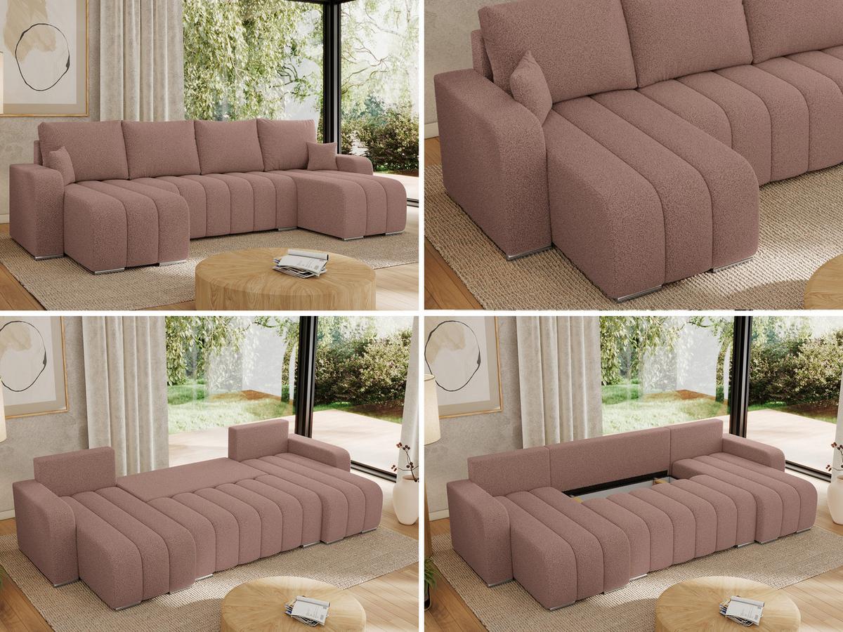 WOHNLANDSCHAFT KIRASSO U Rosa Boucle - Rosa/Grau, Textil/Metall (320/86/147cm) - MKS