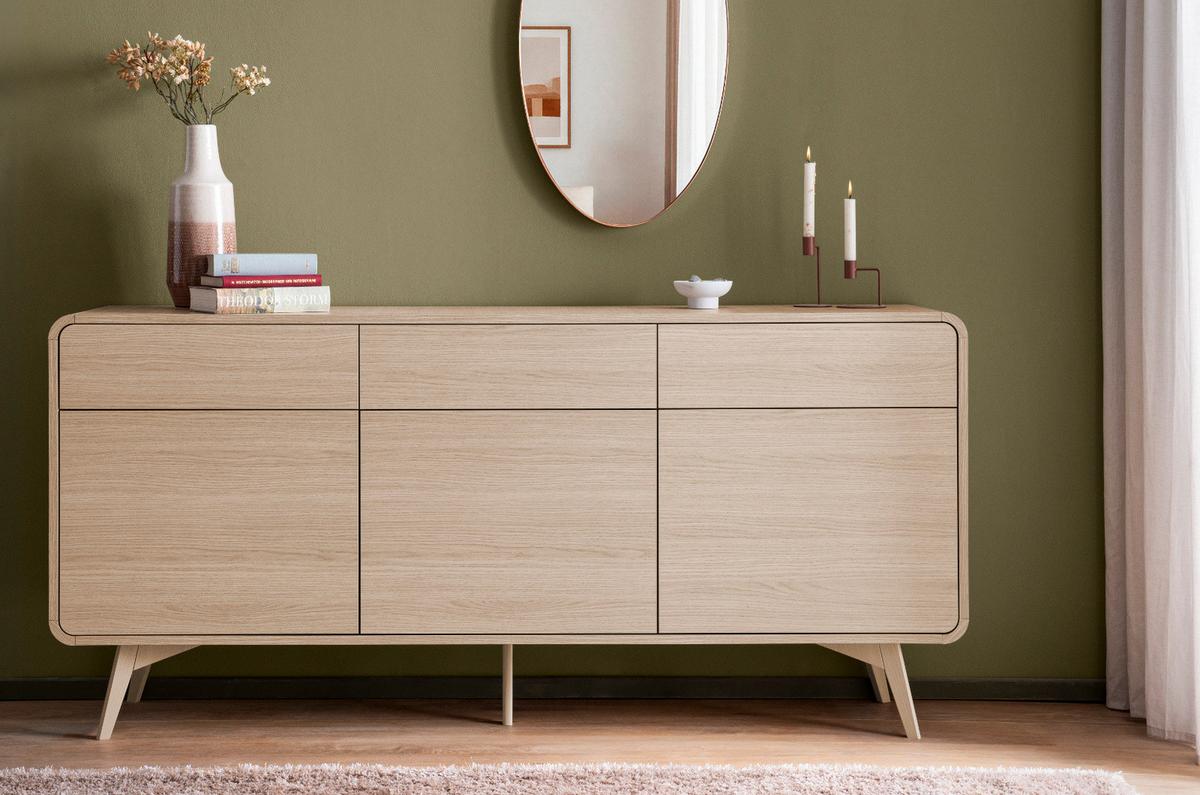 SIDEBOARD Eiche Natur, Kommode 180 x 84 cm mit 3-Türen und 3 Schubladen, Push-To-Open - Eichefarben/Naturfarben, Holz/Holzwerkstoff (180/84/39cm) - Furn.Design