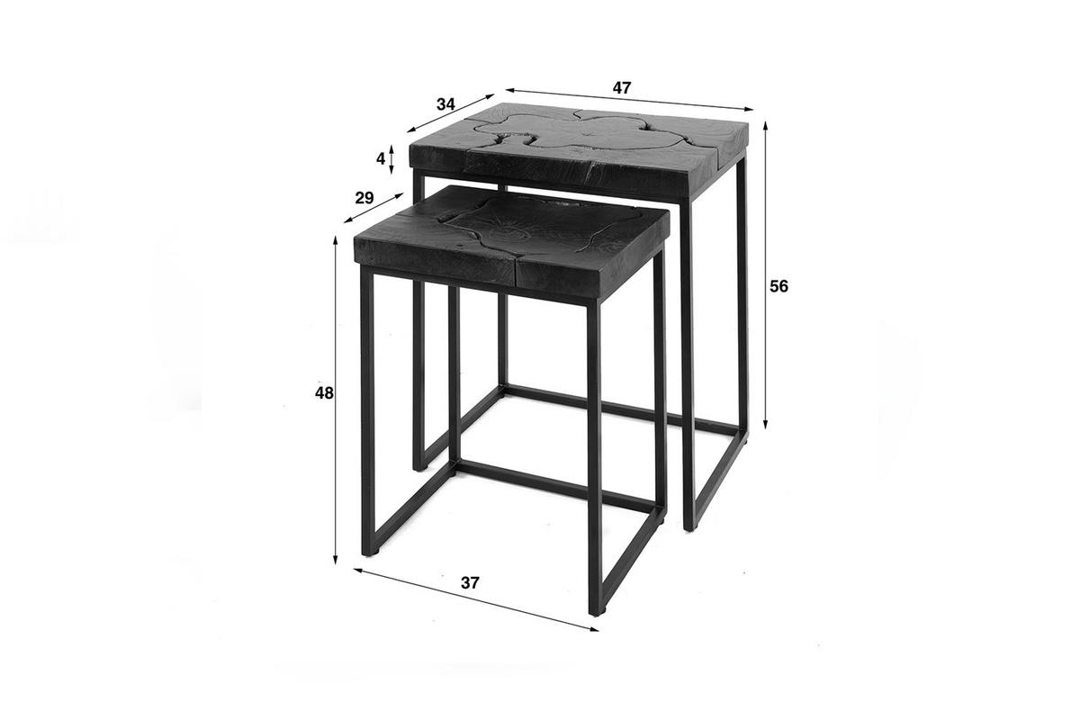 BEISTELLTISCH ESCADO 2ER SET Schwarz Teakholz - Schwarz, Holz/Metall (34/47/56cm) - KAWOLA