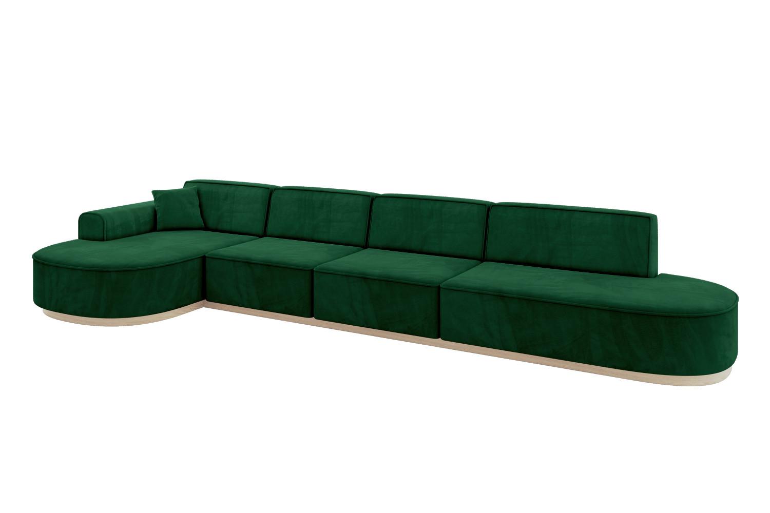 ECKSOFA Ottomane Links MARI-L3-v1 - 413x171x83 cm Dunkelgrün Velours - Dunkelgrün, Holzwerkstoff/Textil (413/171cm) - ALTDECOR