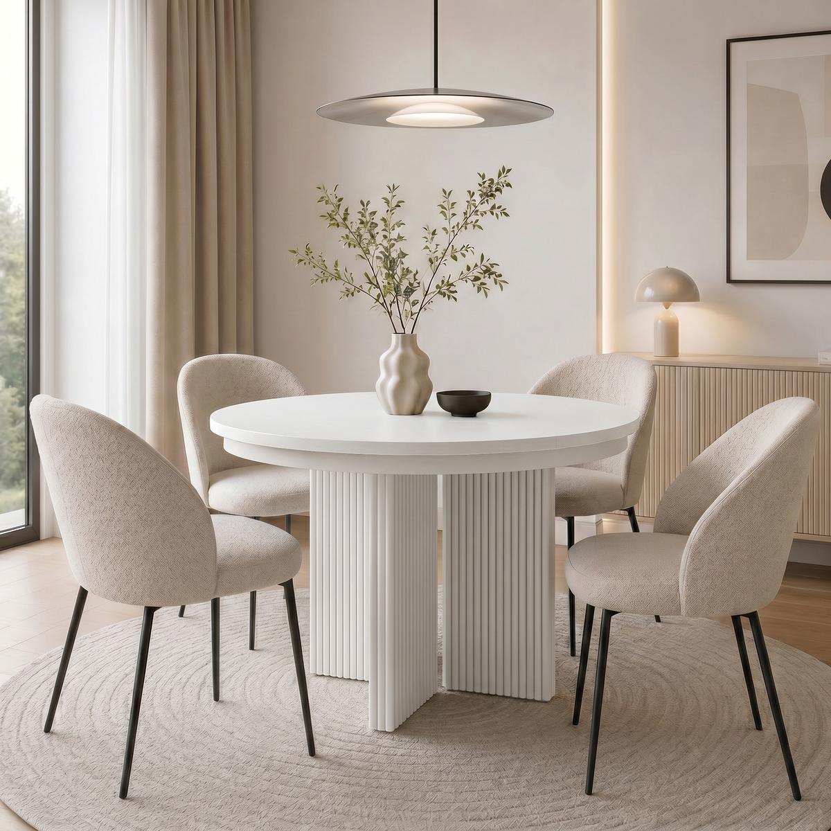 ESSTISCH Prestige runder Design-Tisch, ausziehbar Ø 100–180 cm, Weiß+Weiß - Weiß, Metall (100/100/77cm) - Beautysofa