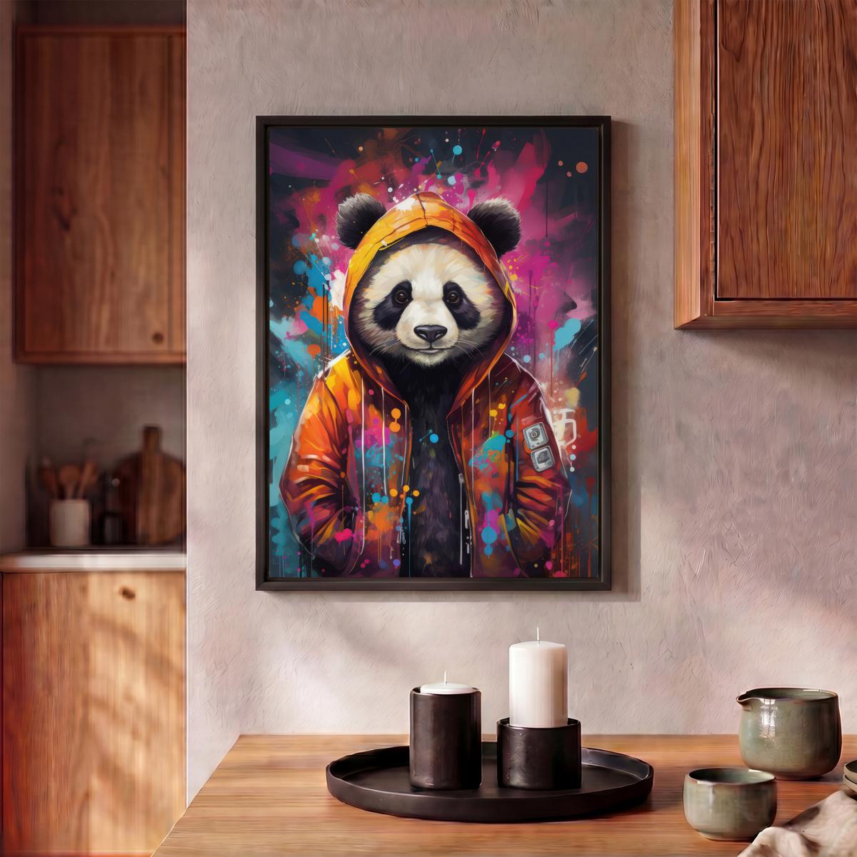 LEINWAND Bilder mit Rahmen - Panda - Jacke - Graffiti - Orange - 30x40 - Orange, Textil (30/40cm) - MuchoWow