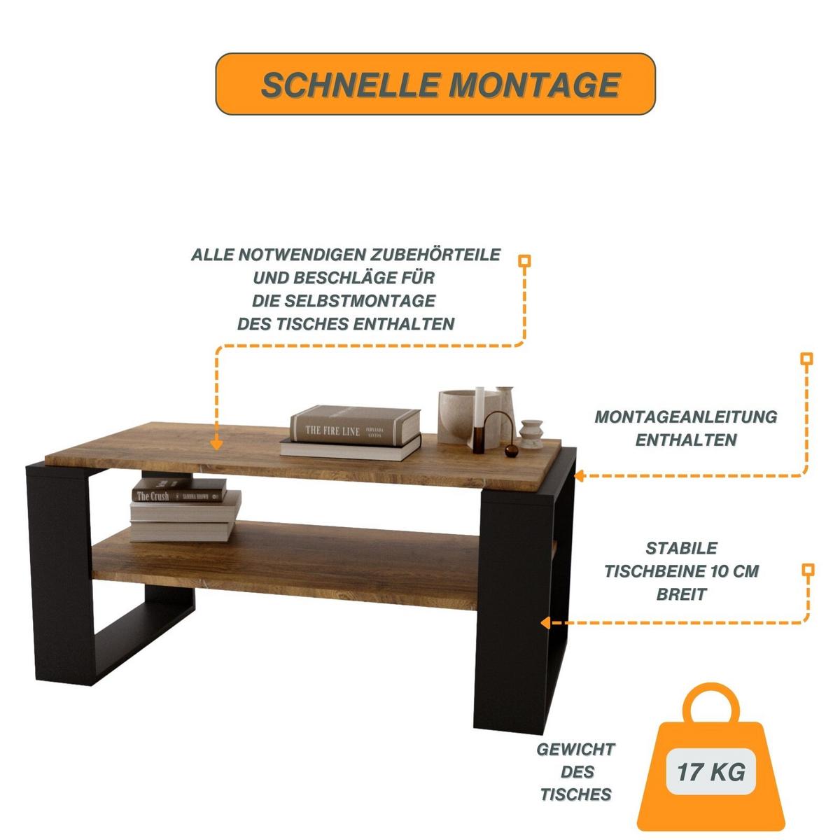 COUCHTISCH Kaja96 96/42/53,8 - Nussbaumfarben/Schwarz, Holzwerkstoff (54/96/42cm) - RAUMHIRSCH FURNITURE