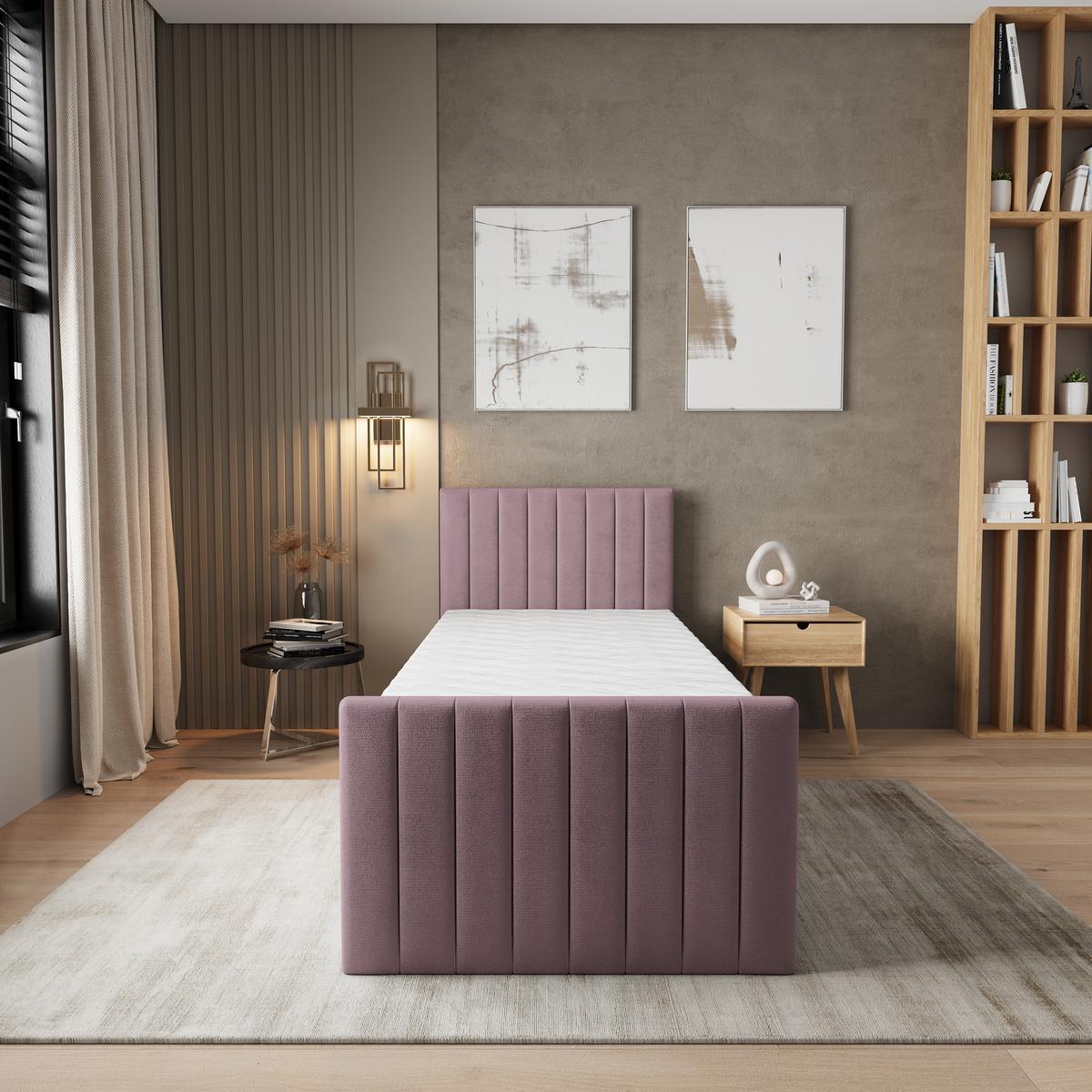 BOXBETT ARION 90 90x200 cm mit Matratze und Topper, H2+H3 - Rosa - Rosa, Holz (90/200cm) - MASSENO