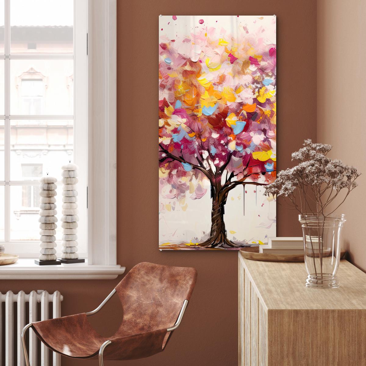 ACRYLGLASBILD Aquarell - Baum - Kunst - Abstrakt 60x120 cm - Multicolor, Glas (60/120cm) - MuchoWow