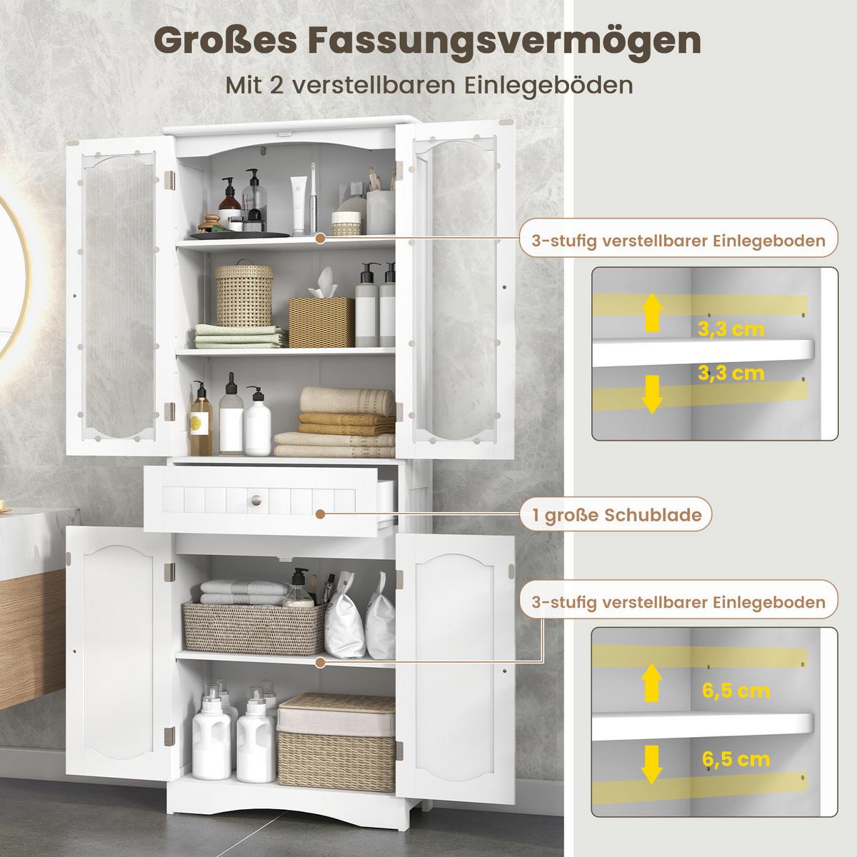 BADEZIMMERSCHRANK Weiß - Weiß, Holzwerkstoff (60/160/30cm) - COSTWAY