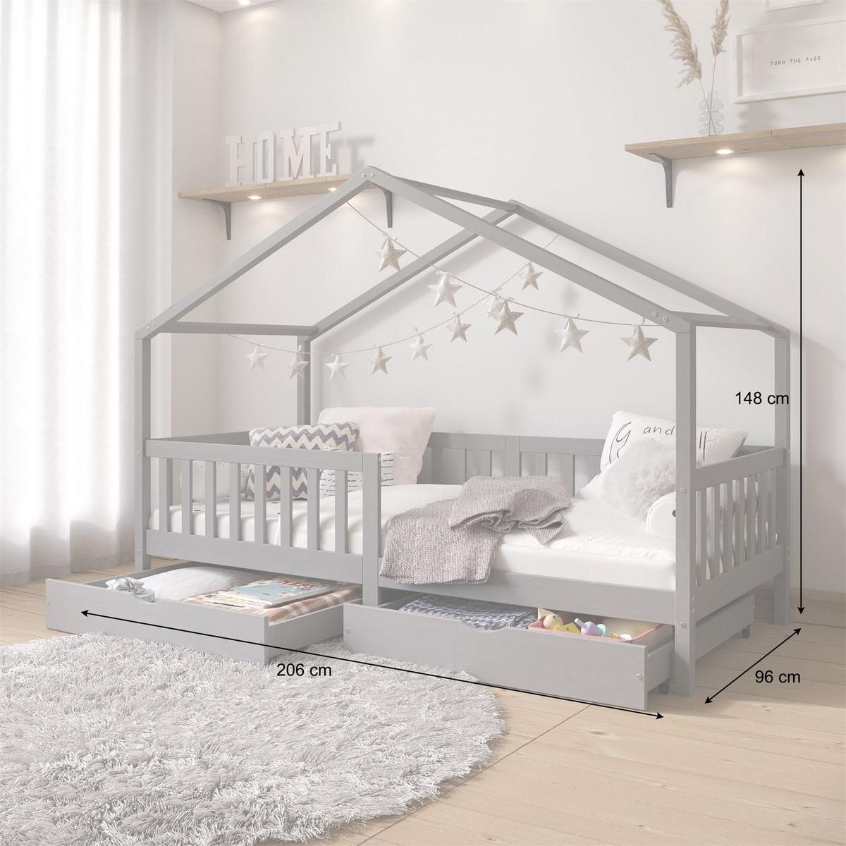 HAUSBETT ELEA 90x200 cm grau - Grau, Holz (96/148/206cm) - IDIMEX